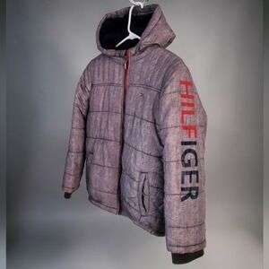 Tommy Hilfiger Fleece Lined Hooded Puffer Jacket Gray. Boys Size 12/14.